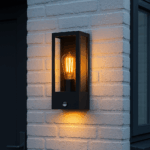 Buitenlamp met bewegingssensor – rechthoekig modern design met glas – E27 – zwart - Afbeelding 2