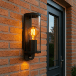 Buitenlamp met bewegingssensor – modern design met glas – E27 – zwart - Afbeelding 2