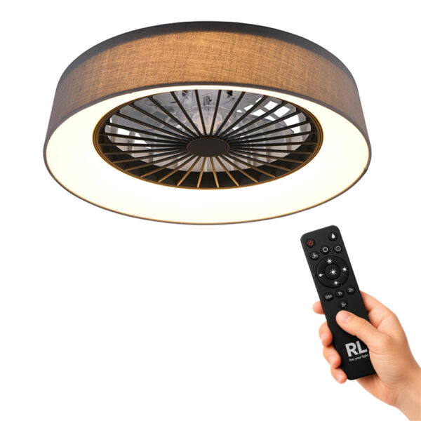 Plafondventilator met stoffen kap - LED - dimbaar - met afstandsbediening - grijs