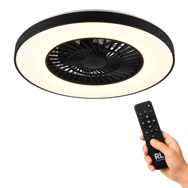 Plafondventilator met lamp - dimbaar - met afstandsbediening - zwart