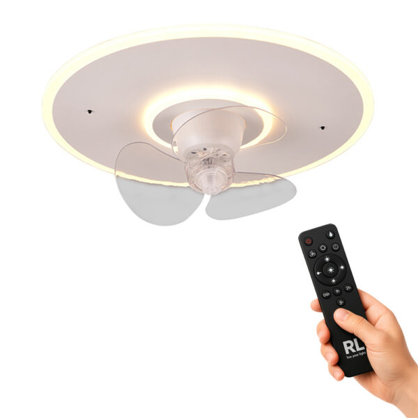 Plafondventilator met ringvormige verlichting - LED - dimbaar- met afstandsbediening - wit