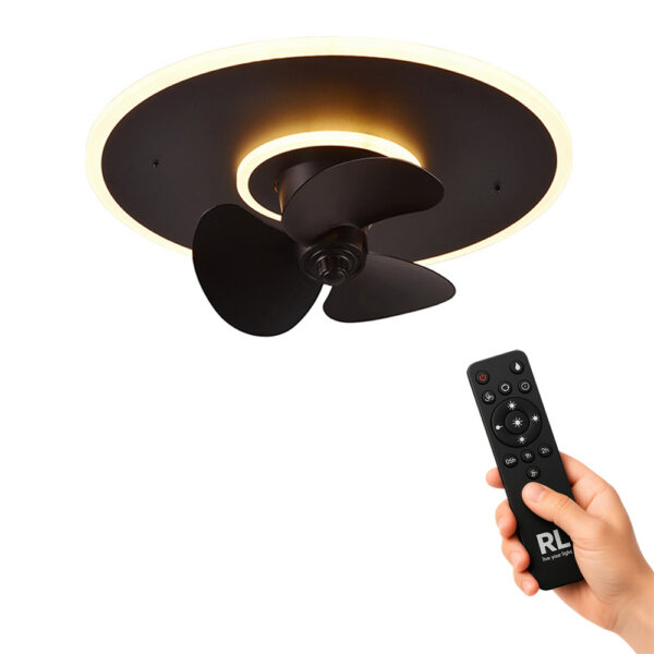 Plafondventilator met ringvormige verlichting - LED - dimbaar- met afstandsbediening - zwart