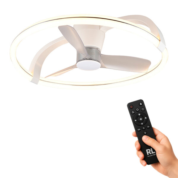 Design plafondventilator met ringvorm - LED - dimbaar - met afstandsbediening - mat wit