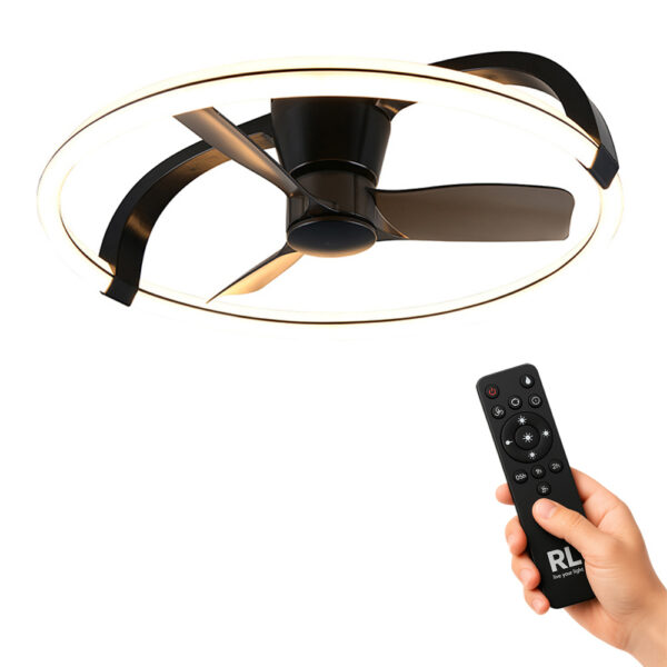 Design plafondventilator met ringvorm - LED - dimbaar - met afstandsbediening - mat zwart
