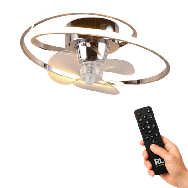 Design plafondventilator - LED - dimbaar - met afstandsbediening - chroom