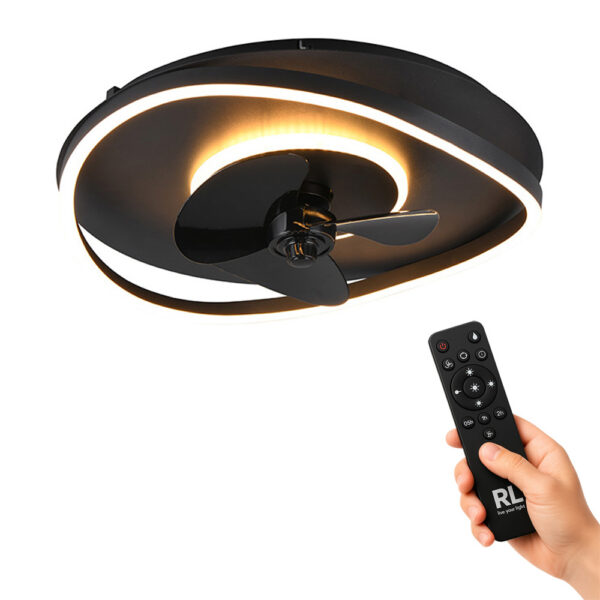 Moderne plafondventilator gebogen design - LED - dimbaar- met afstandsbediening - mat zwart