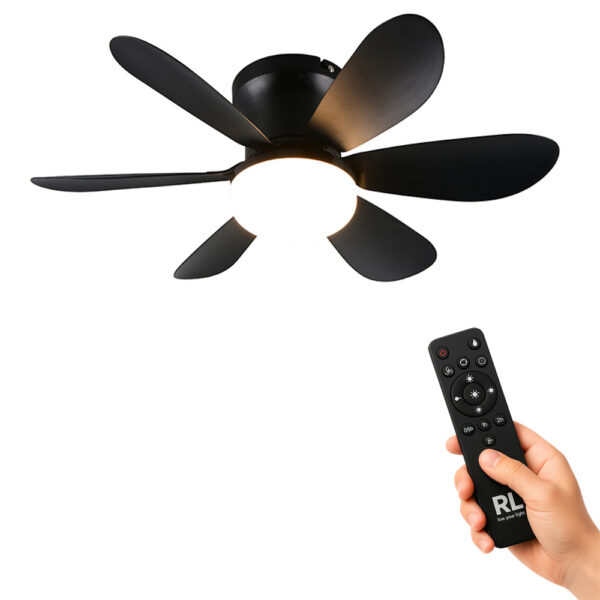 Plafondventilator LED - dimbaar - met 6 bladen - met afstandsbediening - mat zwart