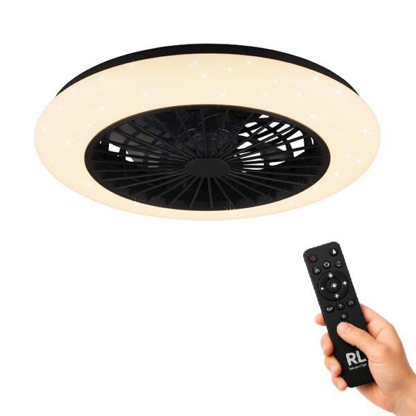 Design plafondventilator - LED - met speaker en bluetooth - met afstandsbediening - zwart