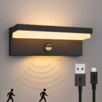 buitenwandlamp oplaadbaar zwart met bewegings- en dag-nacht sensor