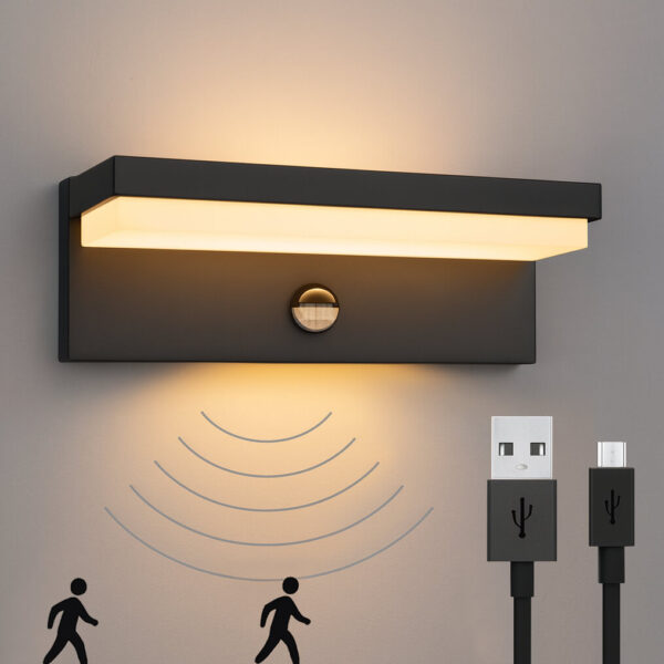 Oplaadbare buitenlamp met bewegingssensor - solar en USB oplaadbaar - dag en nachtsensor - zwart
