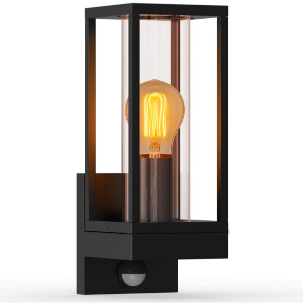 Buitenlamp met bewegingssensor - 14x11x29cm - E27 fitting - zwart